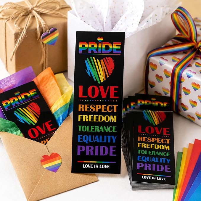 Pride Month Theme Bookmarks - 120PCS Pride Themed Bookmarks Love Equality Rainbow Bookmark Party Favors Supplies for Pride Day Gifts