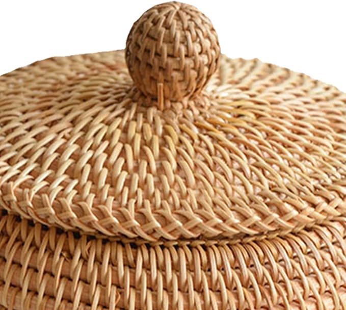 Cabilock Woven Rattan Remote Control Storage Box 5.9X5.9X3.14 Inch Desktop Organizer Basket for Home Sundries Tabletop Tidying