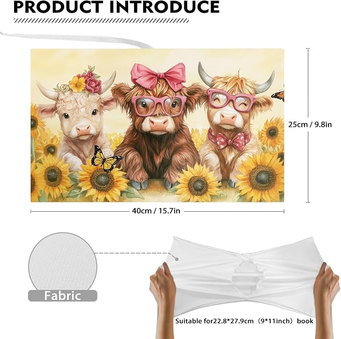 Dreaweet Sunflower Highland Cow Book Cover for Women Girls Cute School Book Sleeve Protector Hardcover Textbook Paperback Covers Stretchy Up to 9 x 11 Inches Office Supplies