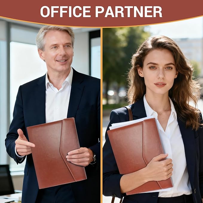 Professional Trifold Padfolio with Magnetic Closure – A4 Letter Portfolio Organizer for Business Meetings, Interviews & Presentations, Document Folder with Notepad Holder Brown