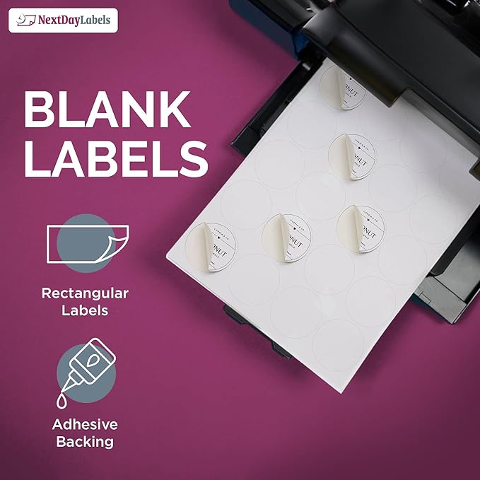 NextDayLabels 2 Inch Round Circle Stickers White Blank Labels for Laser Inkjet Printer - 20 Per Sheet Self-Adhesive Jar Candle Product Packaging Made in USA - 20,000 Labels