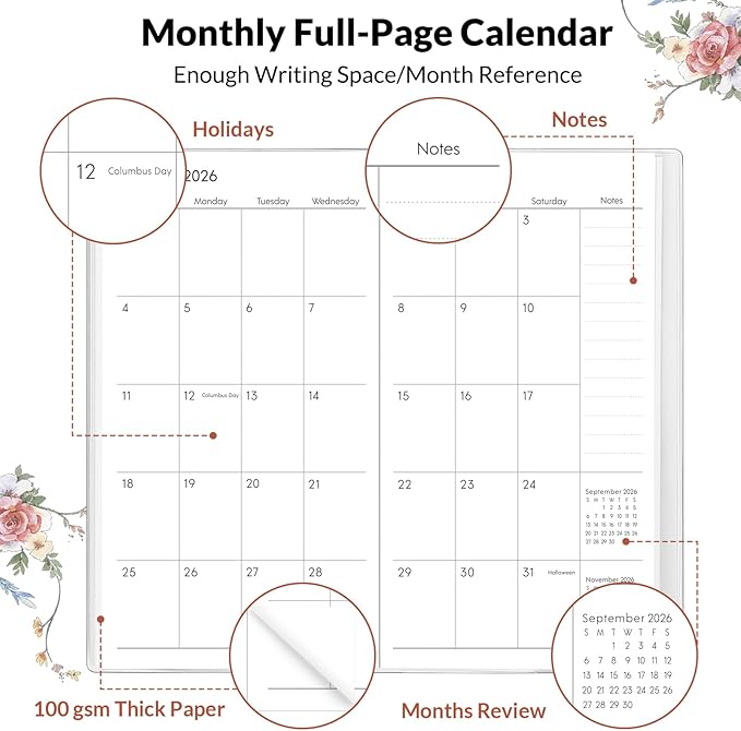 Phyxin Pocket Calendar 2026-2027, Small Calendar 2026 - Runs From Jan 2026 to Dec 2027, Pocket Planner-3.7" x 6.7" with PVC Cover, Pocket Calendar for School, Home and Office Supplies, Black Flowers