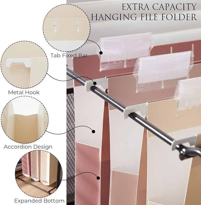 Y YOMA Legal Size - 6 Pack Extra Capacity Hanging File Folders Accordion Decorative Reinforced File Folder Cute Colored Expandable Folder for Office Home with 1/5-Cut Adjustable Tabs, Mocha Color
