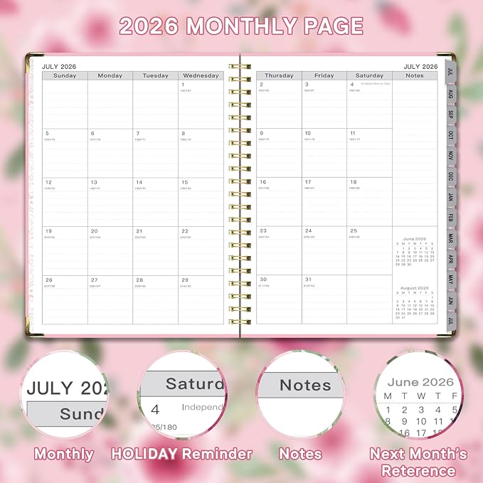 Planner 2026-2027, Weekly and Monthly Academic Planner, Jul 2026 - Jul 2027, 8.5"x11" Large Hardcover Daily Planner Calendar with Tabs for Women, Year Planning Agenda for Teacher and Student (Pink)