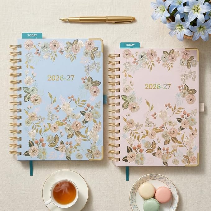 BEZEND Weekly Planner 2026-2027 (6" x 8.5") with Hourly Timeslot (Jul 26-Dec 27) 18 Months Academic Calendar - Deluxe Design - Thick 100GSM Paper, Laminated Monthly Tabs, Corner Protectors, Light Blue