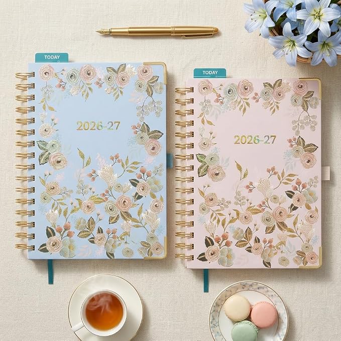 BEZEND Weekly Planner 2026-2027 (6" x 8.5") with Hourly Timeslot (Jul 26-Dec 27) 18 Months Academic Calendar - Deluxe Design - Thick 100GSM Paper, Laminated Monthly Tabs, Corner Protectors, Pink