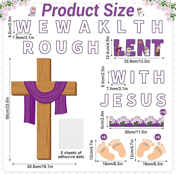 Easter Religious Bulletin Board for Lent Easter Cross Bulletin Board Decoration Set Religious Christian Cross Footsteps Paper Cutouts for Church Home Classroom School Nursery Chalkboard Decor