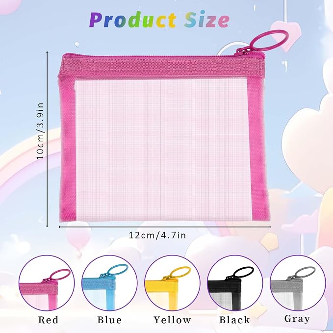 5 Pcs Mini Zipper Pouch Clear Small Zipper Pouch Mesh Zipper Pouch Bags Multipurpose Document Pocket Makeup Cosmetic Accessories Travel Toiletries Storage Pouches for Organization