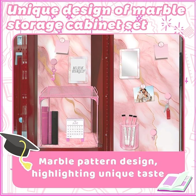 Pink Locker Accessories Kit Locker Organizer Magnetic Mirror Whiteboard Pen Holder Small Carpet for Storage Organizing Shelf Back to School Party Supply