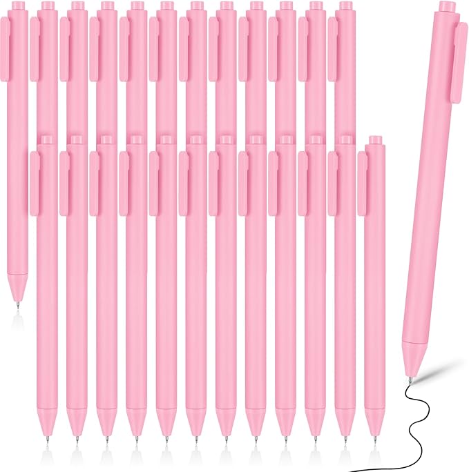 Cholemy 24 Pack Retractable Pens Bulk Pastel Gel Ink Pens 0.5mm Fine Point Tip Black Ink with Grip Smooth Writing for Journaling Note Taking School Supplies (Pink)
