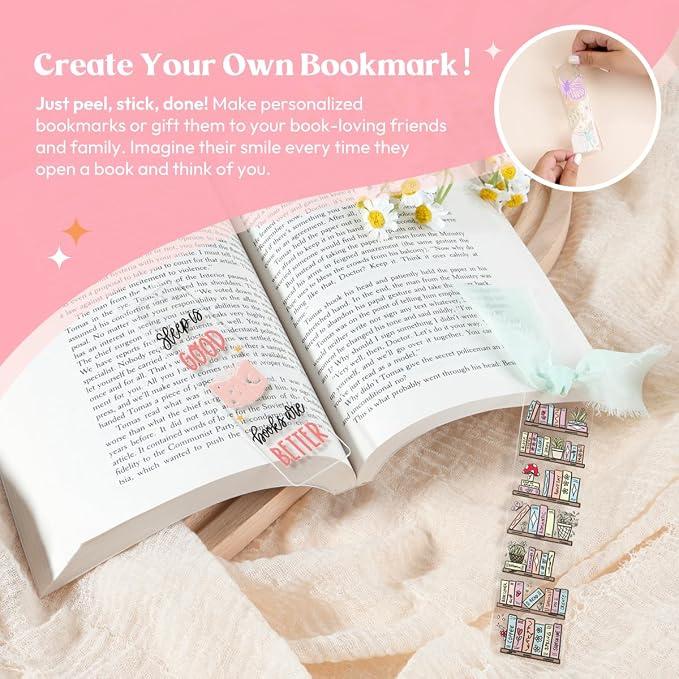 Kaciola 36 Sheets Booklover Theme UV DTF Bookmark Wraps, Acrylic Bookmark Blanks UV DTF Stickers, Rub on Transfers for Book Lover DIY (Blank Bookmarks Not Included)