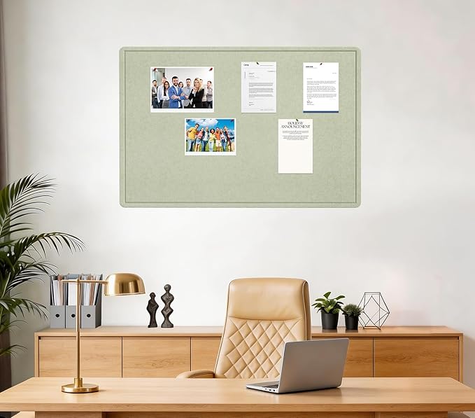 Bulletin Board, 36 X 24 inches Cork Board with 20 Pushpin, Felt Cork Board Notice Pin Board, Self-Adhesive Vision Board Mood Board Foldable Photo Board for Wall - Sage Green