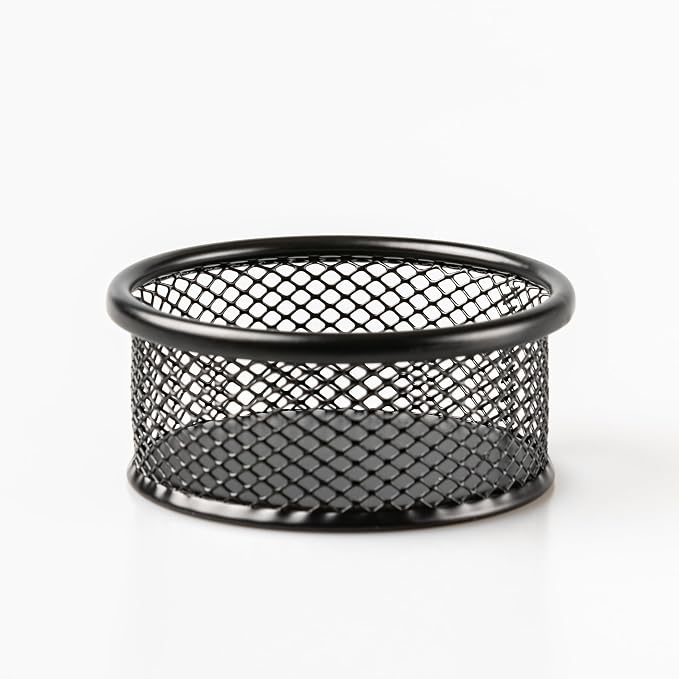 Multi-Purpose Metal Mesh Desk Organizer Bowl – Paper Clip Holder for Office Supplies, Binder Clips, Thumbtacks & Small Parts, Black (3.5” x 1.5”)