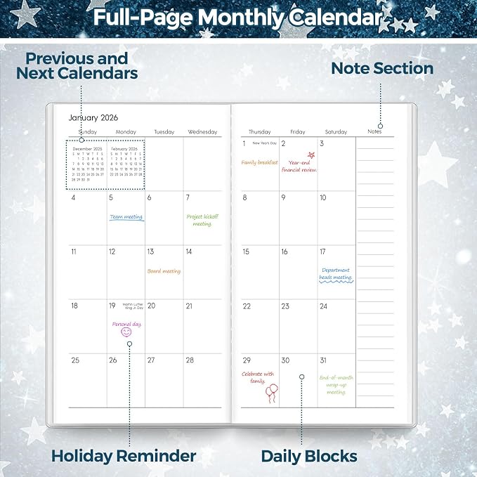 SKYDUE Pocket Calendar 2026-2027, Pocket Monthly Planner Jan 2026 - Dec 2027 for Purse, 6.7" X 3.7" 24-Month Small Planner, Academic Year Calendar, Compact Design with Plastic Sleeve
