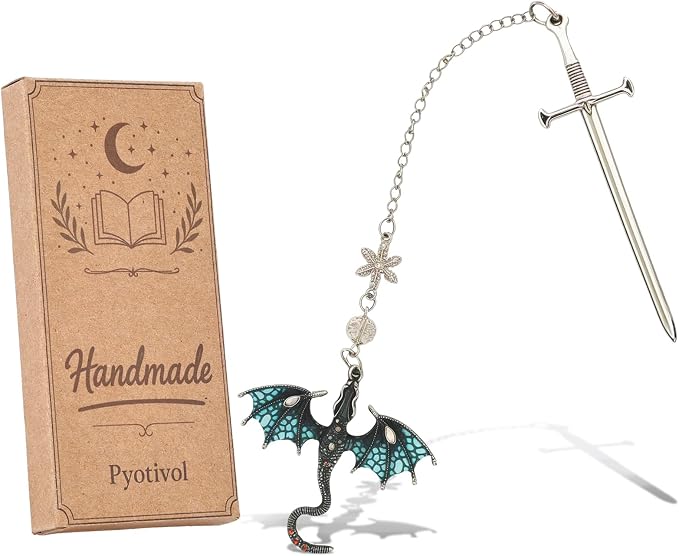 Vintage 4th Wing Blue Dragon Bookmark, with Sword Pendant Wings of Fire, Cool, Unique Bookmarks for Reading Women, Men, Book Lovers, Girls, Teens, Teachers and Students