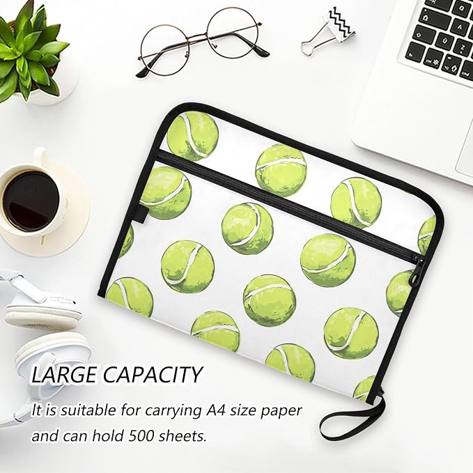 Tennis Ball Sport File Folders,Plastic Folders with 13 Pockets,Expandable File Folder for Documents School Students Office,Aesthetic Folder with Labels A4 Letter Size