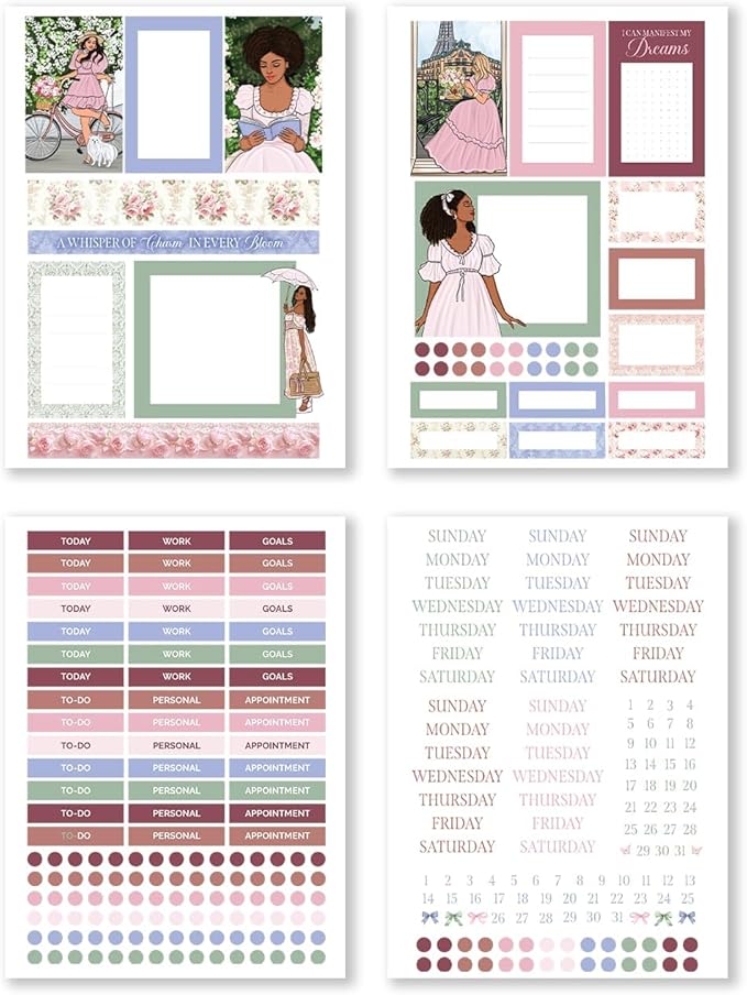 Coquette Dreams Monthly Planning Kit Bundle – Romantic Planner Kit with Functional & Decorative Pages, Vellum, Scrapbooking Papers, PET Tape 3.0 & Pen for Journaling & Feminine Planning