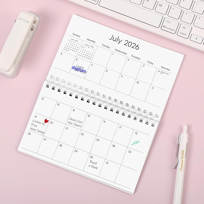 Phyxin Pocket Calendar 2026-2027, Pocket Calendar 2026 - Runs from January 2026 Until December 2027, 2026-2027 Monthly Planner-4.2" x 6.5", Pocket Planner with Coil for School Office Supplies, Purple