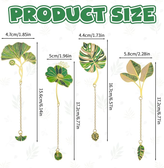 4 Pcs Metal Bookmarks, Lotus Leaf Plant Bookmark, Pendant Floral Metal Bookmark for Book Lovers, Cute Monstera Bookmarks for Teacher Writers Reader Gift, Gifts for Plant Lovers