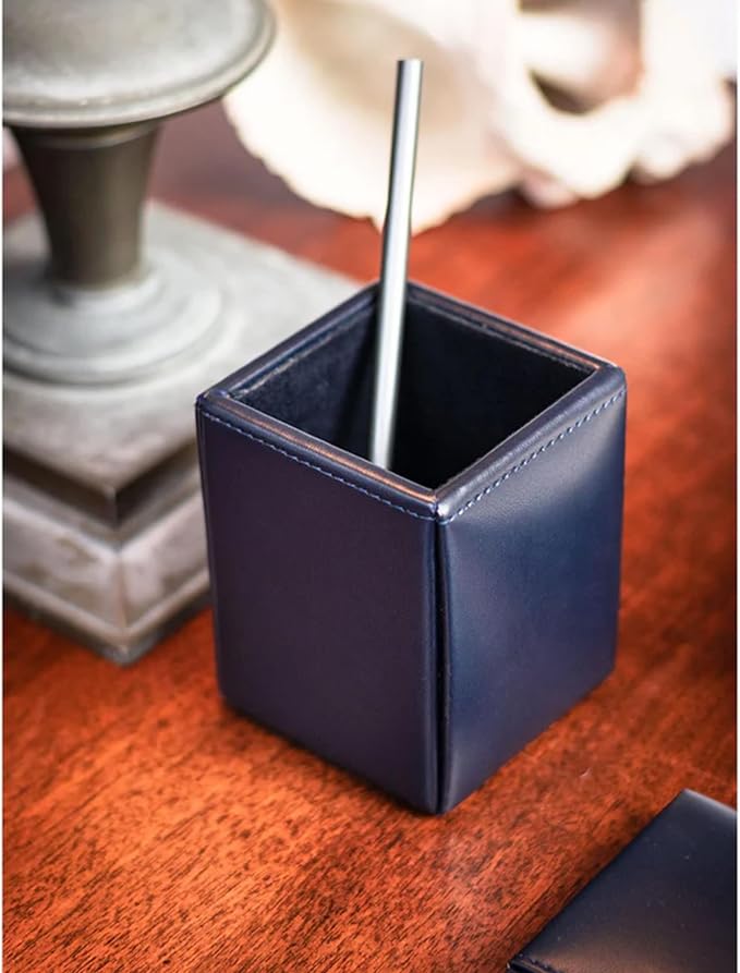 DACASSO Bonded Leather Desk Set - Luxury Leather Desk Pad & Desk Organization Essentials (Navy Blue, 3 Piece)