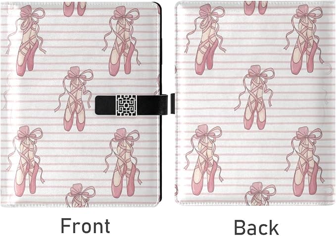 Pink Ballet Ribbons Pattern PU Leather Notebook A5 Binder 6 Ring Refillable Journal with Magnetic Buckle Closure Loose Leaf Travel Office Planner Budget Binder Notepad Portfolio