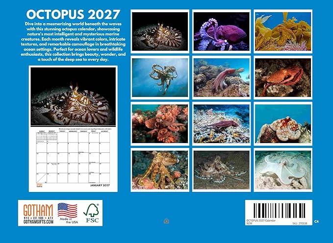 Octopus Calendar 2027 Monthly Wall Calender 12 Month