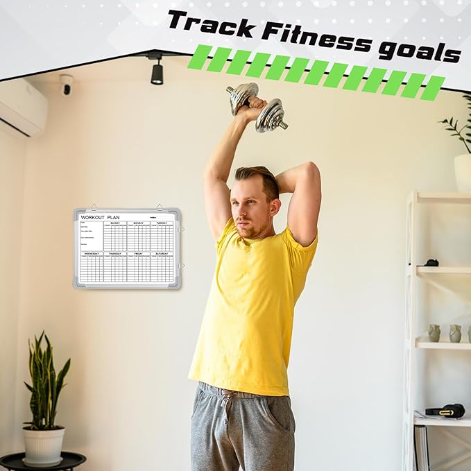 Lincia 16 x 12 Inch Fitness Tracker Whiteboard Workout Calendar for Home Gym Dry Erase Planner Hanging Removable to Do List for Wall Whiteboard with Aluminum Frame for Gym Program(Style D)