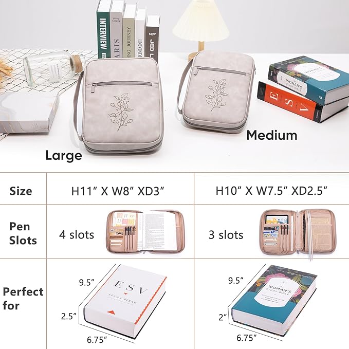 Large PU Leather Bible Cover for Men, Women Packed in Gift Box - Bible Carrying Case Debossed Bible Case - Bible Carrier - Bible Bag with Pocket for Bible Study Suppliers, Bible Gift for Book Lovers