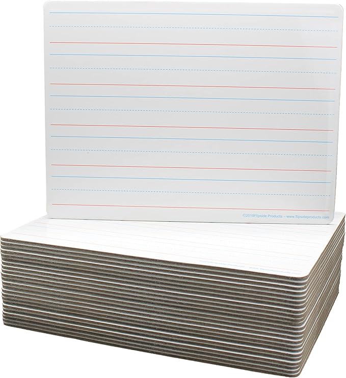 Flipside Products 9" x 12" Magnetic Lined Two-Sided Dry Erase White Boards, Class Pack, Double Sided Lapboard for Class, Reusable for Group Participation, 24 Pack