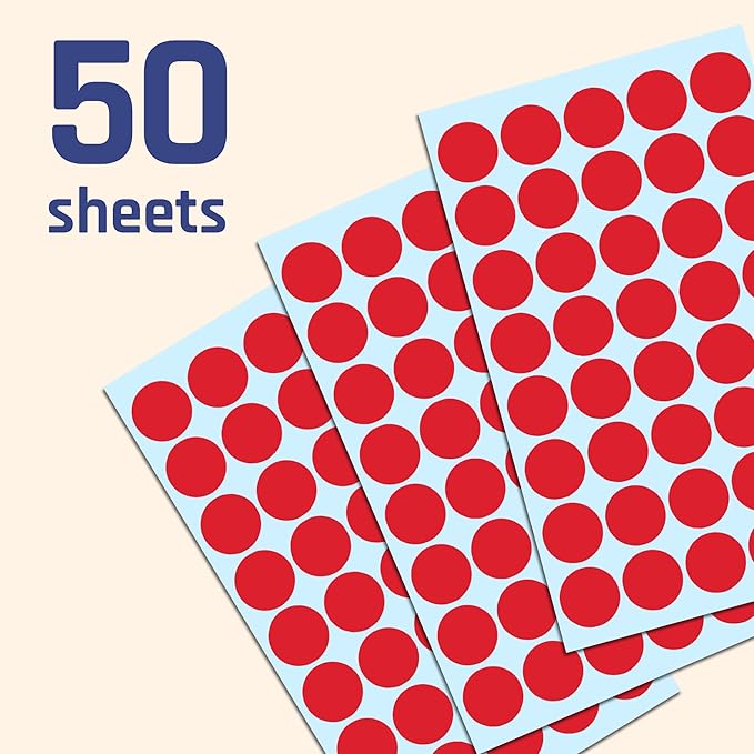 TownStix 2000 Pack, 3/4" Round Dot Stickers Circle Labels - Red