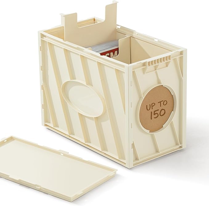 INMAKER Comic Book Storage Box, Holds Up to 150 Comics, Acid Free Plastic Book Bin with 2 Adjustable Dividers (Warm White)