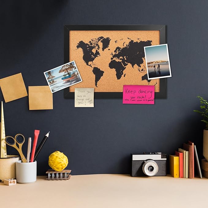 Cork Board Map of World, 20" X 30" Bulletin Boards for Walls with 10 Pins, Travel Tracker Map for Office, School and Home (WD-MAP-5075)
