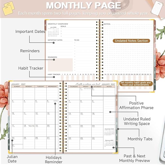 Large 2026-2027 Academic Planner, Weekly & Monthly Appointment Book from Jul. 2026 - Jun. 2027, Work & Life Daily Hourly Planner with Time Slots, A4 Agenda Organizer for School Office, Pink,8.5" x 11"