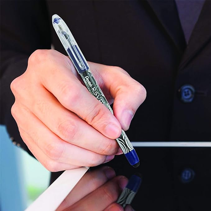 Pentel RSVP STYLUS Ballpoint Pen, Medium Line, Black Ink, Box of 12 (BK91L-A)