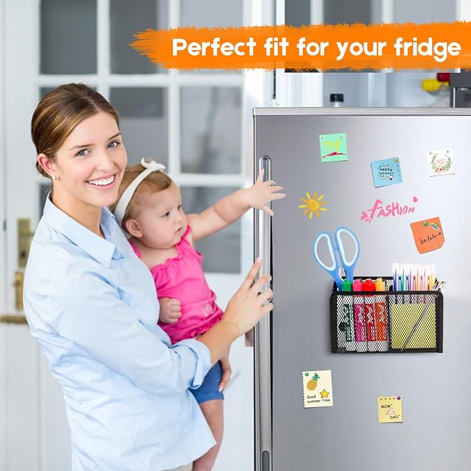 Ameceres Magnetic Pencil Holder - Extra Strong Magnets Mesh Marker Holder Perfect for Whiteboard, Refrigerator and Locker Accessories (2-Compartment (1 Pack))