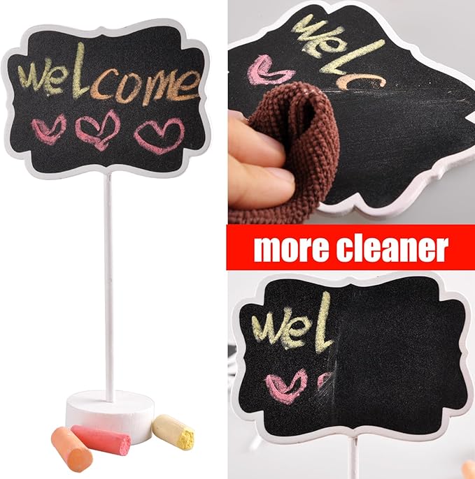 Food Labels for Party Buffet, Wood Mini Chalkboards Signs for Food with Stand, Food Signs for Party Buffet, for Message Board Signs, Place Cards for Weddings, Table Numbers, by UCEC