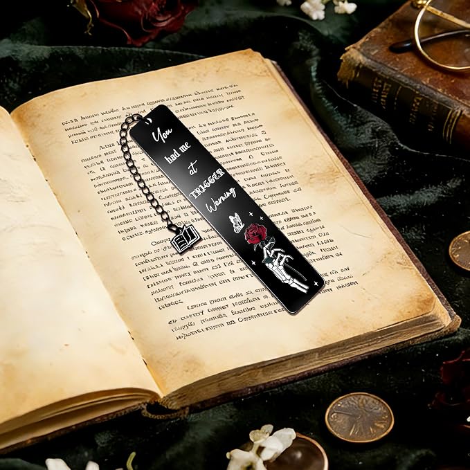 2Pcs Dark Romance Bookmark Funny Gifts for Women Men Book Lover Cute Metal Book Mark Stainless Steel Bookmark Skull Rose Reading Lover Accessories Unique Friend Coworker Valentines Day Gifts