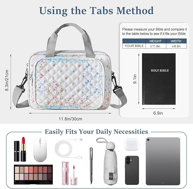 Play Tailor Bible Cover Case for Women Large Bible Bag Carrying Case Study Supplies Accessories with Tabs, Highlighters and Adjustable Shoulder Belt for Girls, Pink Blue