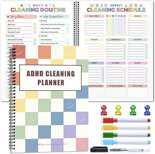 Adhd Cleaning Planner for Adults- Reusable ADHD Clean Planner for Adults Women with Cleaning Schedule Checklist - 2026 Daily Weekly Monthly Organizing Planners for Tidy Minds