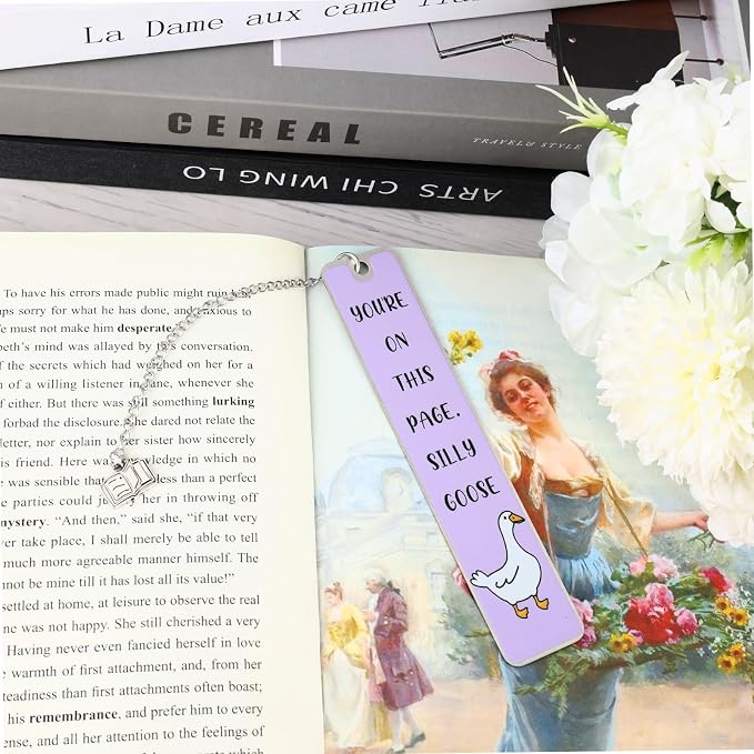 2Pcs Funny Silly Goose Bookmark Gifts for Women Men Book Lover Gifts Metal Book Mark Stainless Steel Bookmark Inspirational Women Reading Accessories Unique Friend Teacher Gifts Birthday Gift