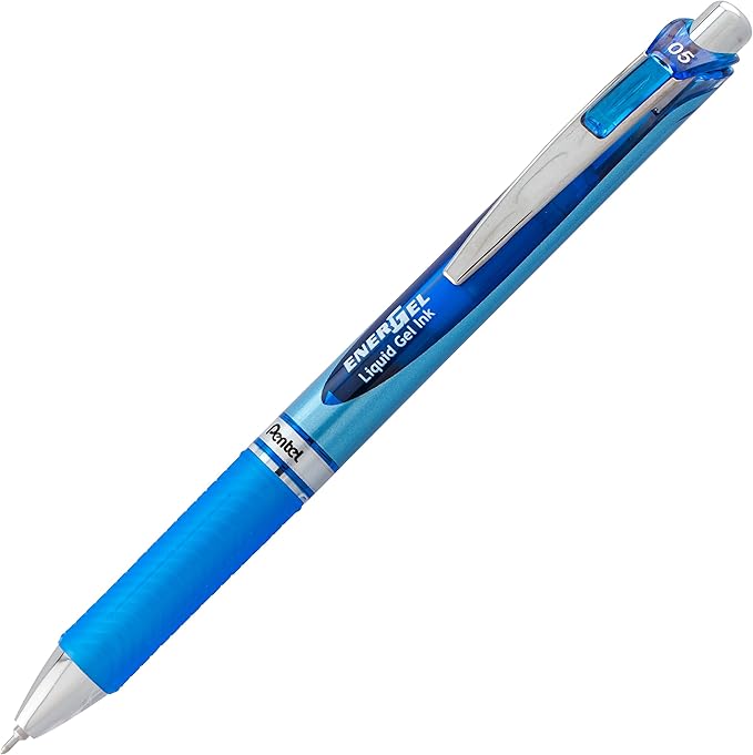 Pentel® EnerGel™ RTX Retractable Liquid Gel Pens, Fine Point, 0.5 mm, 54% Recycled, Assorted Barrel Colors, Blue Ink, Pack Of 12 Pens