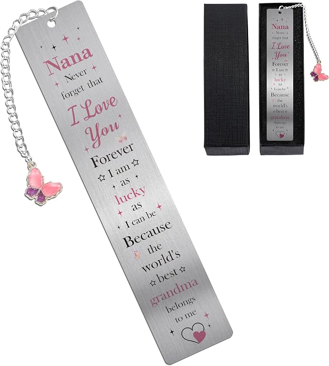Nana Gifts Metal Bookmark and Pen Set, Nana Birthday Gift Book Mark with Butterfly Pendant, Page Marker Clip Reading Gift for Grandmother Mothers Day Retirement Grandma Gifts