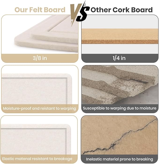 Bulletin Board, 23.5 X 17.5 inches Cork Board with 20 Pushpin, Felt Cork Board Notice Pin Board, Self-Adhesive Vision Board Mood Board Foldable Photo Board for Wall - Oatmeal
