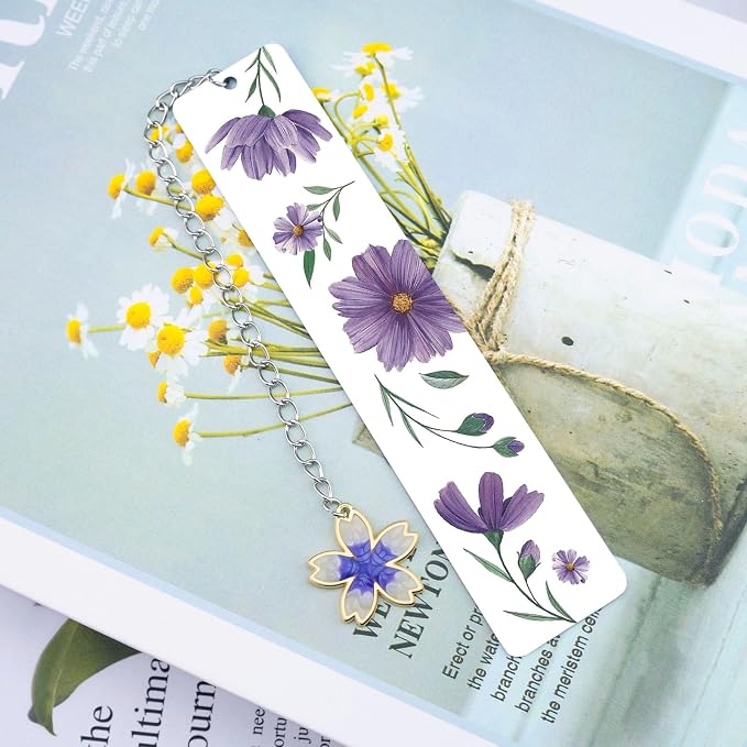 Cute Bookmarks Flower Bookmark Metal Bookmarks Floral Book Marks for Reading Women Kids Book Markers for Women Reading Accessories Purple Bookmark for Book Lovers