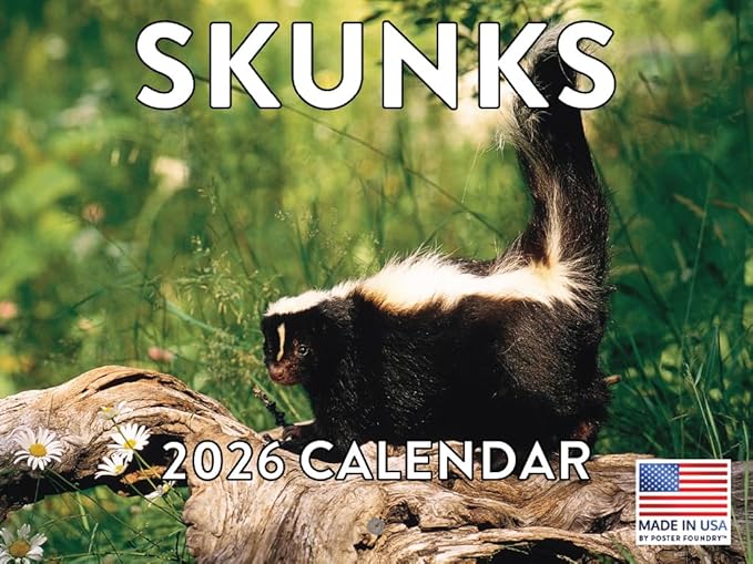Skunk Calendar 2026 Monthly Wall Calender 12 Month | American Made In The USA