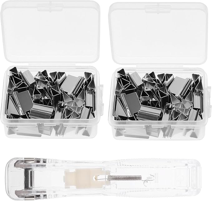 Abaodam Reusable Stapler with Push Clip Dispenser Desktop Paper Stapler Set and 2 Refill Clips for Office Document Binding