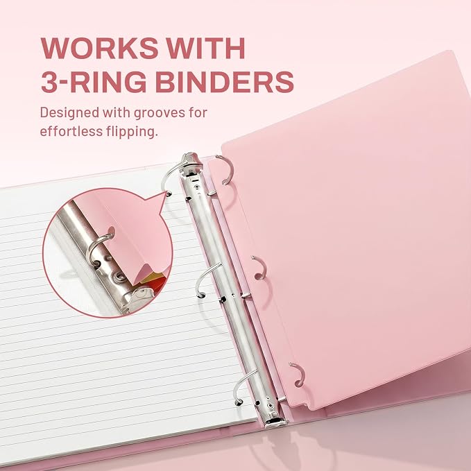 SUNEE 3 Hole Pocket Folders (1 Pack, Pink), Plastic Pocket Folders for 3 Ring Binder, 3-Hole Punched Folder with Pockets, for Kids, Students, Teachers, Office Staff