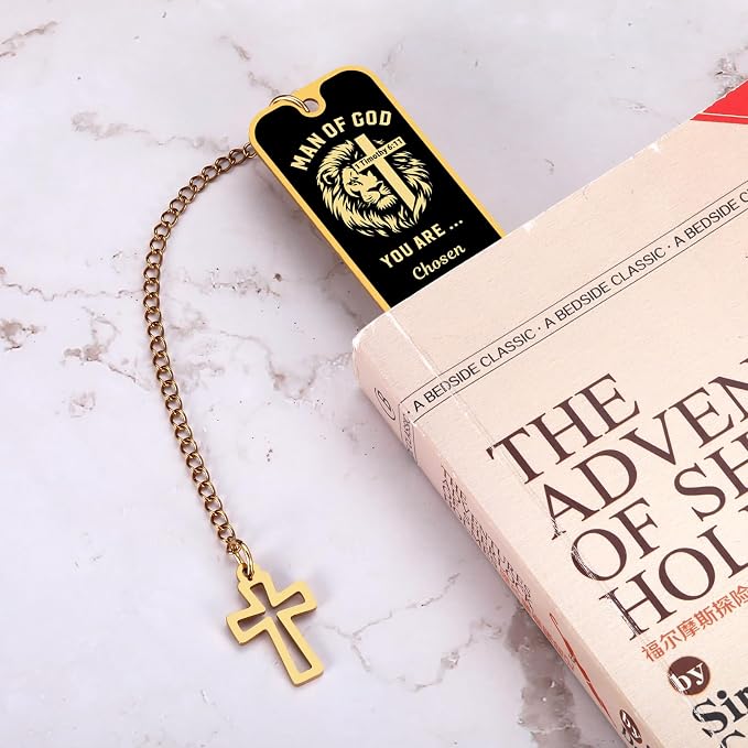 Baptism Gifts for Men & Boys - Bible Bookmark Man of God Gifts for Men, Inspirational Lion Bible Verse Bookmark Christian Catholic GIF t for Mens Confirmation GIF T for Boys Adults Faith Based Giftt