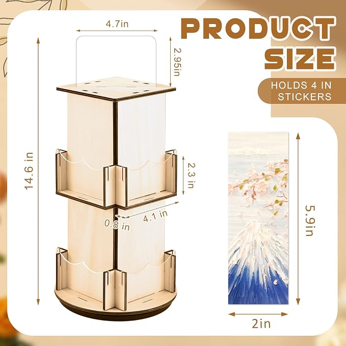 Marsui 2 Tier Wooden Rotating Bookmark Display Stand, 5.9 x 14.2 Inches 4 Sided Bookmark Sticker Holder, 360° Rotating No Assembly Required for Vendors, Retail, Showcase, Trade Show