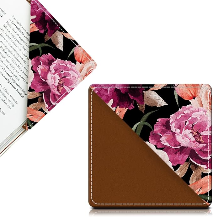 Cute Leather Bookmarks, Fun Triangle Making Corner Bookmark, Book Accessories for Reading Book Lovers, Unbreakable Page Markers for Women Men Black Red Rose